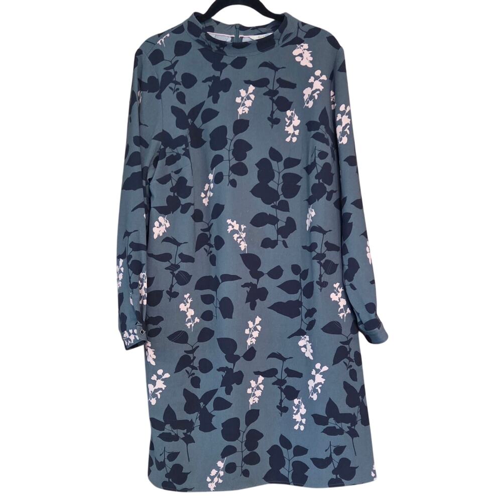 Boden Green Floral Long Sleeve Christobel  Shift Dress sz 14L